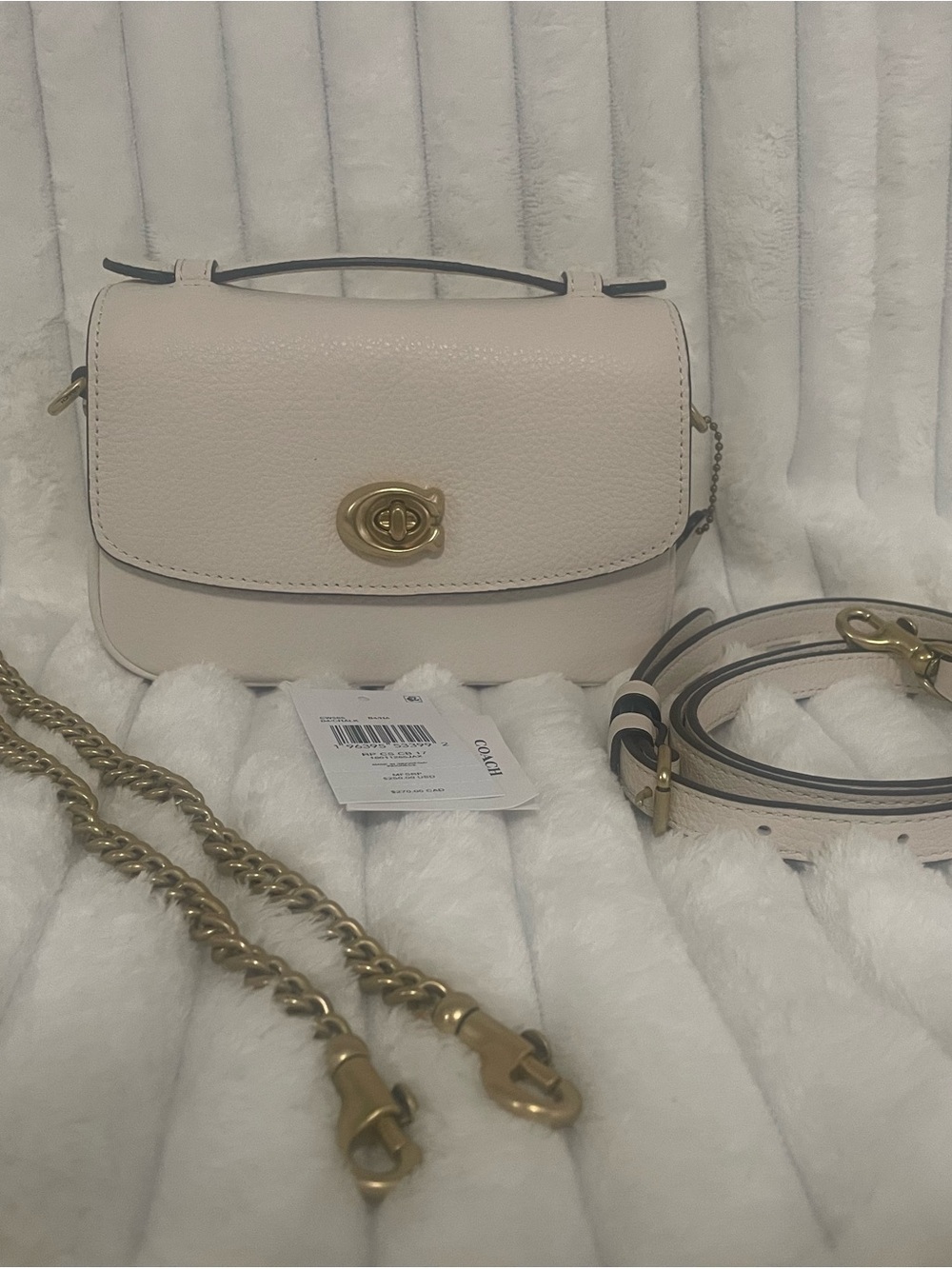 Coach Chalk Pebbled Leather Crossbody with Gold Turnlock